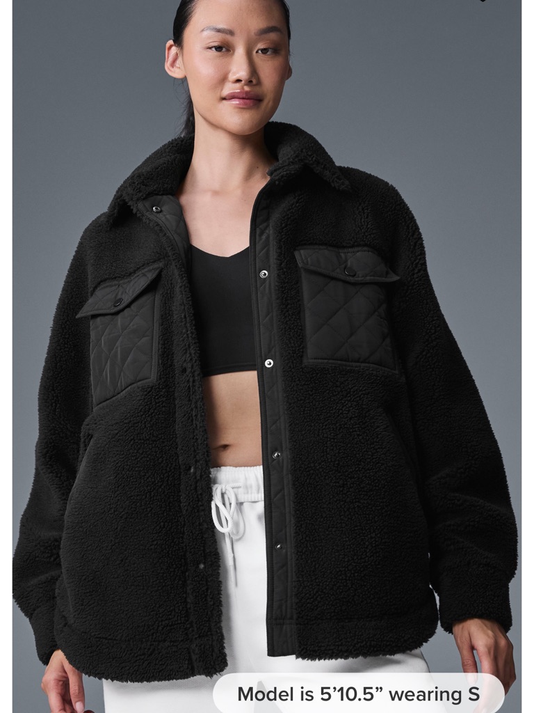 Alo Yoga Black Teddy Sherpa Jacket With Quilted Pockets